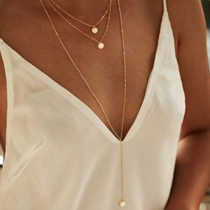 Fashion Minimalist Round Disco Coin Chain Necklace Pendant Sequins Multi Layers